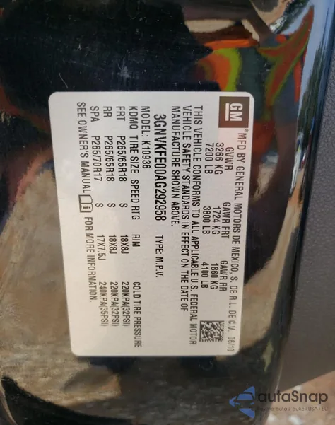 2010 Chevrolet Avalanche Lt z USA, uszkodzony, nr VIN 3GNVKFE00AG292958